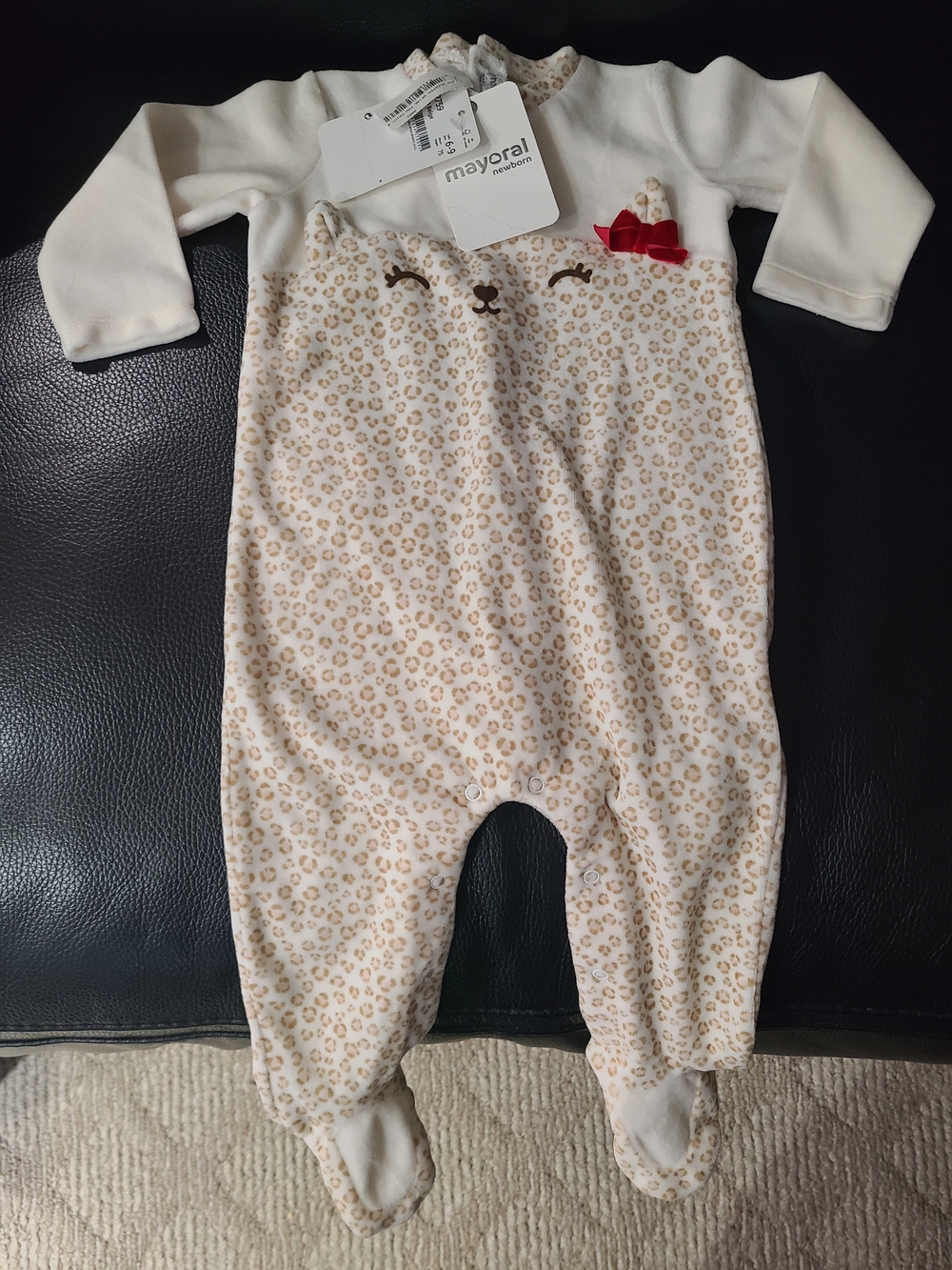 Mayoral Cream and Beige Leopard Print Footed One-Piece